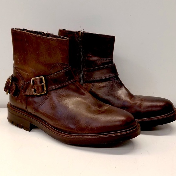 Franco Fortini Borris Genuine Leather Ankle Zip Buckle Boots - Picture 1 of 6